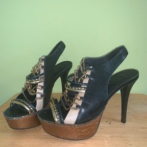 TOPSHOP LEATHER CHAIN ROCKDOLL SLING PLATFORM PUMP